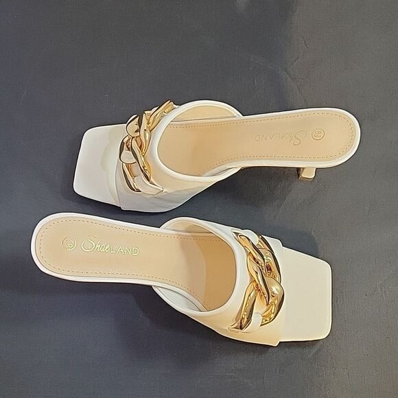 BRAND NEW SHOELAND SQUARE TOE SLIP-ON FOOT OPEN TOE GOLD CHAIN LINKING S…G1 - Picture 9 of 16